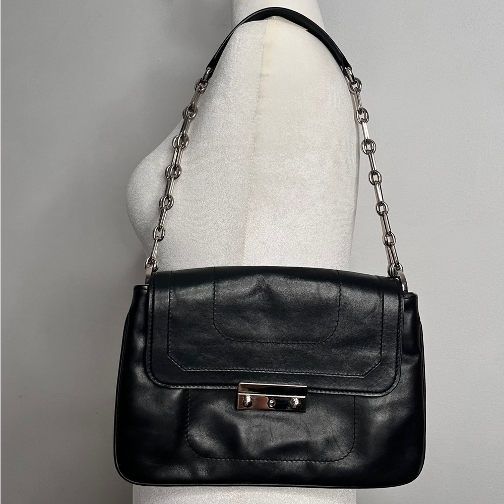 Joanna Maxham Arm Candy Black Leather Shoulder Bag with Silver Chain Straps - Picture 1 of 13